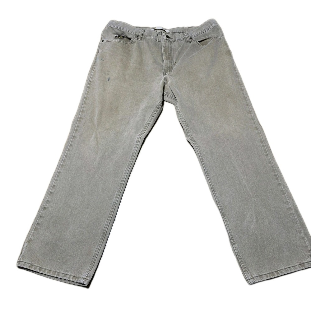 Vintage Lee 90s Regular Fit Jeans 42x30 Tan Khaki 100% Cotton Stained Y2K - Picture 2 of 14